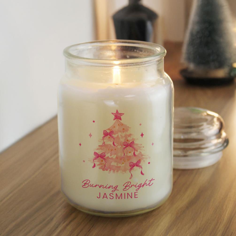 Personalised Pink Christmas Tree Large Jar Candle  Extra Image 1